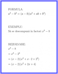 Diferență de cuburi : formulă și exemplu rezolvat : a^3 - b^3